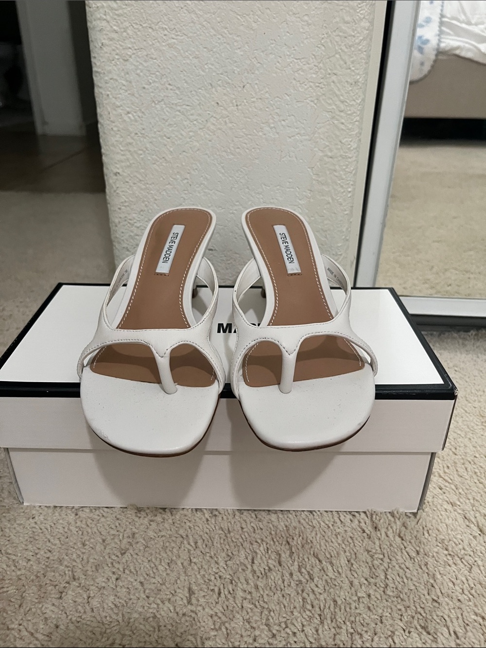 Steve Madden White Leather Thong-Heel Sandals - Picture 3 of 3